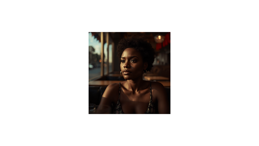 The blog post photo depicts a young woman sitting alone, looking out the window, pondering her life.